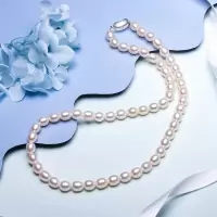 老庙黄金 S925银近圆淡水珍珠项链套链