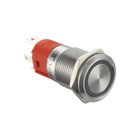 一佳 不锈钢Φ16平头环形灯自锁钮10A大电流长款焊接脚GQ16AF-10EZ带灯电压220V 红色