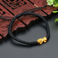 老庙黄金 硬金貔貅黑绳手链