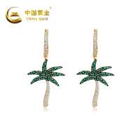 中国黄金 椰树耳钉