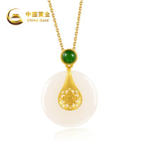 中国黄金福字带碧玉银镶玉项链