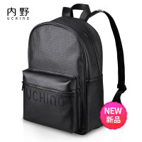 内野(UCHINO)皮质双肩包男士背包商务休闲旅行出差背包 黑色