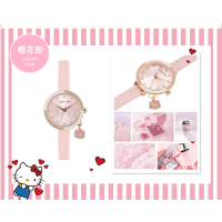 hellokitty凯蒂猫 城市系列 休闲活力双层字体POP 真皮女士手表 樱花粉