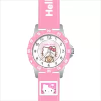 hellokitty凯蒂猫 开学礼儿童手表 浮雕真皮表带 防水电子石英表 浅粉