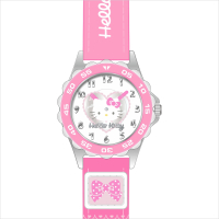 hellokitty凯蒂猫学生手表儿童手表女孩日韩简约防水浮雕真皮表带指针石英表可爱少女卡电子石英表 浅粉