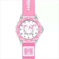 hellokitty凯蒂猫学生手表儿童手表女孩日韩简约防水浮雕真皮表带指针石英表可爱少女卡电子石英表 浅粉