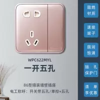 松下格彩玫瑰金开关插座三孔16A一二三四开单双控复位大面板开关 一开五孔 WPC622MYL 开关插座