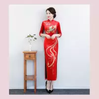 中袖长复古旗袍晚会礼仪迎宾礼服