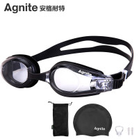 得力(deli)安格耐特系列儿童成人泳镜男生大框高清防水防雾游泳眼镜 成人泳镜套装(泳镜+泳帽+耳塞鼻夹)黑色F6125