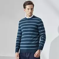 鄂尔多斯 | MEN'S [抑菌]秋冬时尚条纹圆领羊毛衫男