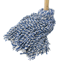 企购优品传统拖把 蓝白色木头杆棉线拖 把吸水拖把 线条拖把布条拖把