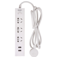 得力(deli)插座大孔距总控开关插座插排插线板接线板排插拖线板 (3组合+2USB1.8米线)18217 单个装