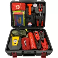 克鲁尼 车载工具箱应急救援工具箱14件套旗舰款(灭火qi、充气泵、兵工铲、拖车绳、安全锤、急救包等)