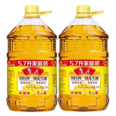 鲁花5S压榨一级花生油5.7L*2 食用油粮油