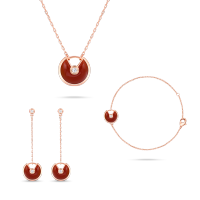 WQMD英国HIK天然红玛瑙护身符项链手链耳钉三件套H0ABC0005GHB