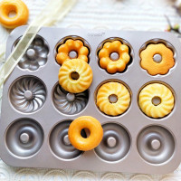 企采严选 蛋糕模具 圆形12连不粘 甜甜圈烘焙模具三花型家用 32.5*25.8*2.2cm