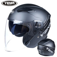 野马双镜片639头盔男四季通用防晒半盔安全帽电瓶电动车保暖轻便 639哑黑-透明镜 均码