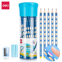 得力(deli)洞洞笔铅笔 50支HB三角杆易抓握书写铅笔 儿童矫姿铅笔 学生练字笔 带卷笔刀铅笔护套 58138