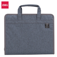 得力(deli)A4/13格竖版布质风琴包 文件资料手提包资料册 学生试卷科目收纳袋72560深灰色
