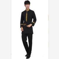 服务员长袖制服 男士上衣+围裙+裤子 黑色