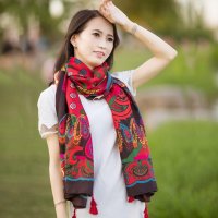紫荆秀精纺羊绒围巾之民族风 RF-1811(红色)