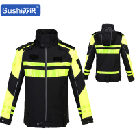 苏识 户外电动摩托车美团外卖反光交通雨衣裤套装 男成人防暴雨骑行防水(黑色拼荧光黄加黄裤子)