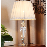 美的(Midea)现代时尚水晶台灯卧室床头客厅灯饰灯具温馨浪漫蓝色结婚创意 米黄纱罩-配5瓦LED暖光 按钮开关