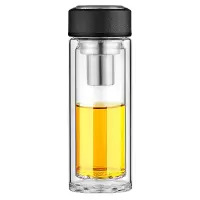 万象 双层玻璃杯礼盒装 带过滤网商务办公杯茶杯玻璃水杯耐热泡茶杯 475ml