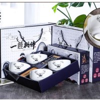 碗筷套装陶瓷碗餐具礼盒装定制6碗6筷/套 20套起发