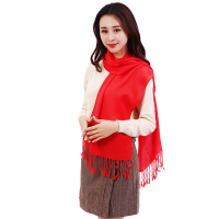 ELSYALN围巾 仿羊绒中国红围巾55g 含流苏E-58