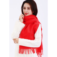 ELSYALN围巾 双面绒中国红围巾引流款75g 含流苏E-57
