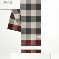 玖慕(JIUMU)棉围巾男冬季经典百搭格子男士围巾冬季加厚保暖围脖男款礼物 礼盒装 WH001 驼红格