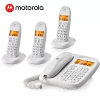 摩托罗拉(MOTOROLA) CL103C数字无绳电话机 无线座机 子母机一拖三办公家用 中文显示 双免提套装(白色)