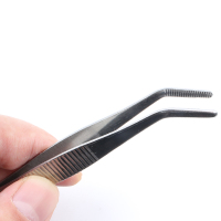 304不锈钢镊子 30CM长镊子 金属圆头有牙镊子夹工具 弯头镊子 水草镊子夹捻子 14厘米 弯镊