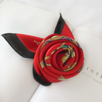 小方巾女韩版时尚百搭春季新款女士小丝巾优雅头巾空姐丝巾职业领巾 红色