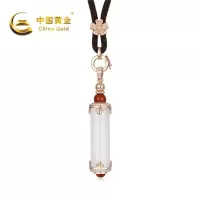 中国黄金 转运柱银镶玉髓项链