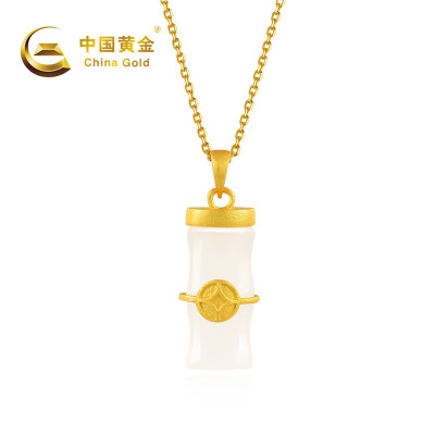 中国黄金 节节高钱币银镶玉项链