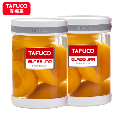 日本泰福高(TAFUCO)防潮玻璃密封瓶/罐 耐热玻璃储物罐 厨房储物瓶冰箱 收纳罐 月光白-750ml两个装