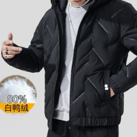 北极绒羽绒服男2020冬季青年韩版修身新款加厚保暖帅气轻薄短款夹克外套男 黑色 M码