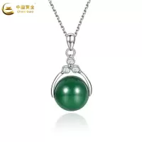 中国黄金 转运珠银镶绿玉髓项链