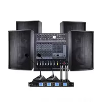 菱声(LINGSHENG) 会议音响设备专业音响设备套装手持话筒+功率放大器+4只音响套装 免费安装 黑色