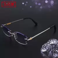 玉品堂 老花镜男 无框钻石切边老花眼镜 渐进灰色时尚花镜 男女通用