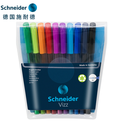 施耐德(schneider)乳化液圆珠笔Vizz防水考试办公商务多色彩杆顺滑原子笔 10色套装