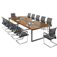 钱柜 简约现代板式长方形会议桌 含八把椅子