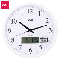 得力(deli)8951挂钟大时钟居家办公大号挂钟带日历温度显示万年历液晶