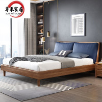 尊禾 床 轻奢皮床现代简约北欧软床大床婚床蓝色靠背1.5米单床