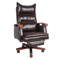 电脑椅子 舒适靠枕老板椅子 办公椅子 高靠背转椅子 可躺带脚踏椅子 咖啡色科技皮8010