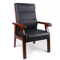 实木会议椅子 办公椅子 培训椅子 厚重有扶手四脚椅子 接待椅子 办公皮椅子A095 黑色西皮