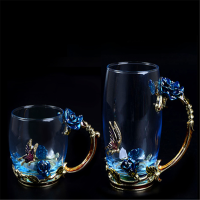 GKM商务女士花茶杯水晶玻璃杯子创意礼品高硼硅玻璃茶杯创意礼品用气质天蝎蓝修长款单只装 单个价