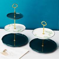 半物生活 陶瓷干果盘 欧式水果盘 茶几点心盘 创意糖果盘糕点盘甜品台蛋糕架子 孔雀绿果盘-三层